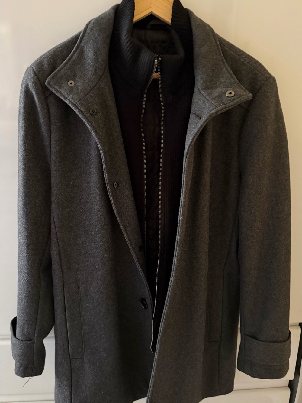 Men's Marc New York/Andrew Marc Gray Wool Blend Overcoat with Inner Zip Layer